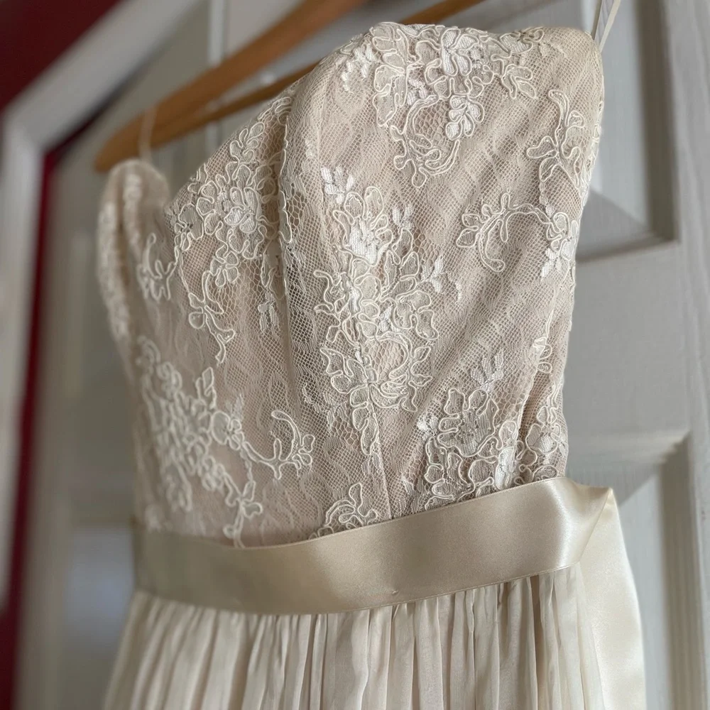 100% Pure Silk Wedding Dress Almond & Ivory Seattle Bridal Size 4 - Picture 9 of 17